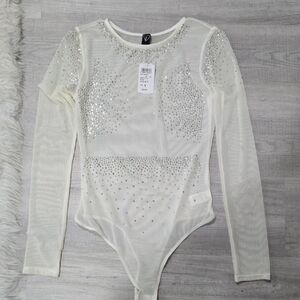 Elegant White and Silver Women's Bodysuit
